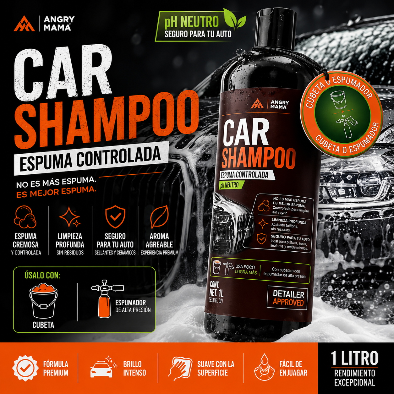 Shampoo Premium Automotriz Angry Mama 1l