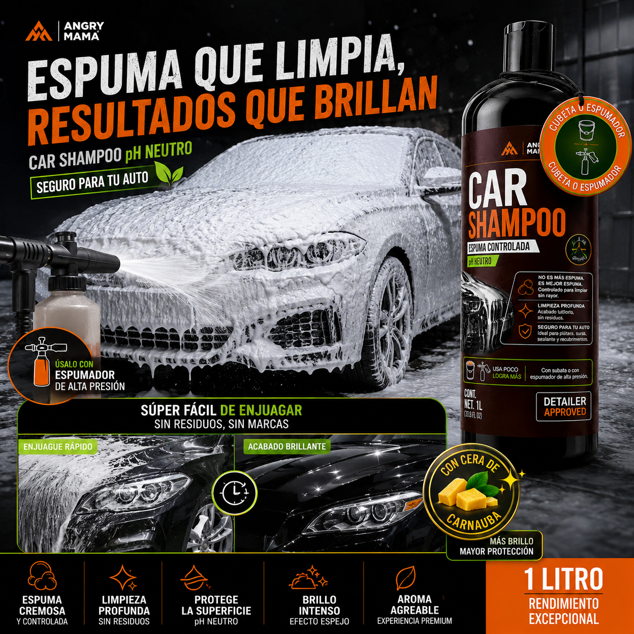 Shampoo Premium Automotriz Angry Mama 1l