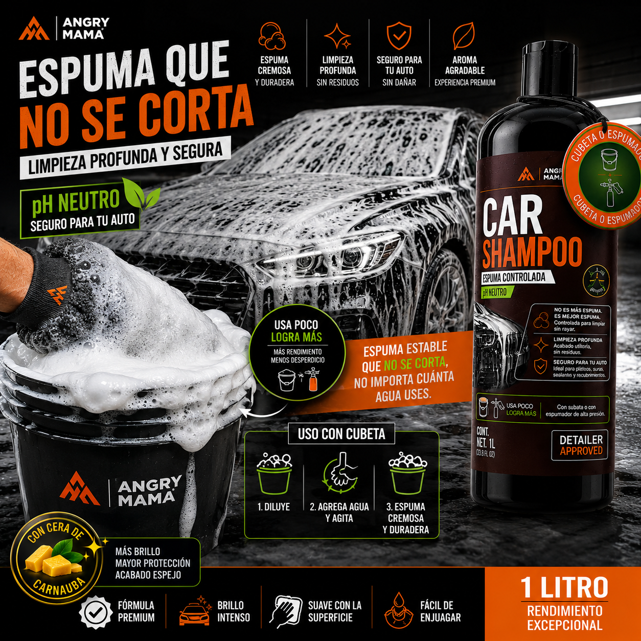 Shampoo Premium Automotriz Angry Mama 1l