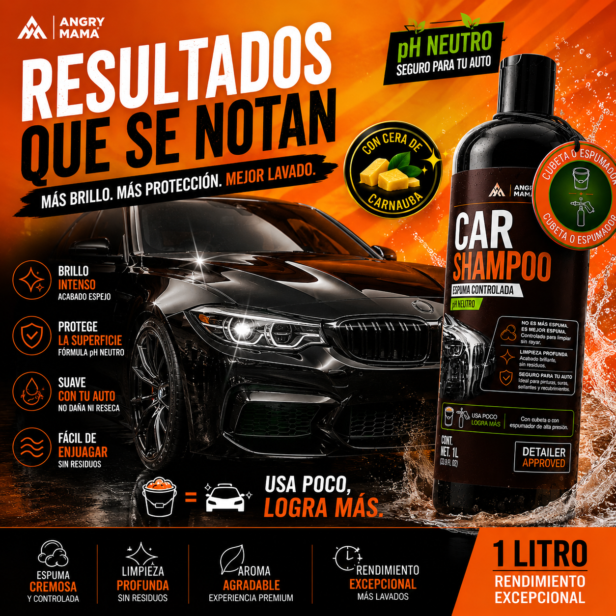 Shampoo Premium Automotriz Angry Mama 1l